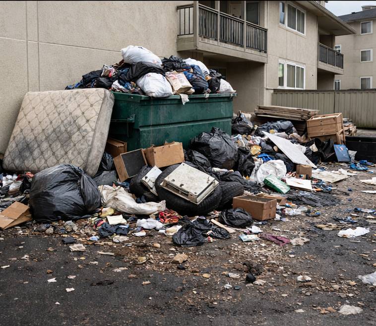 Illegal dumping before cleanup at Daly City apartment complex